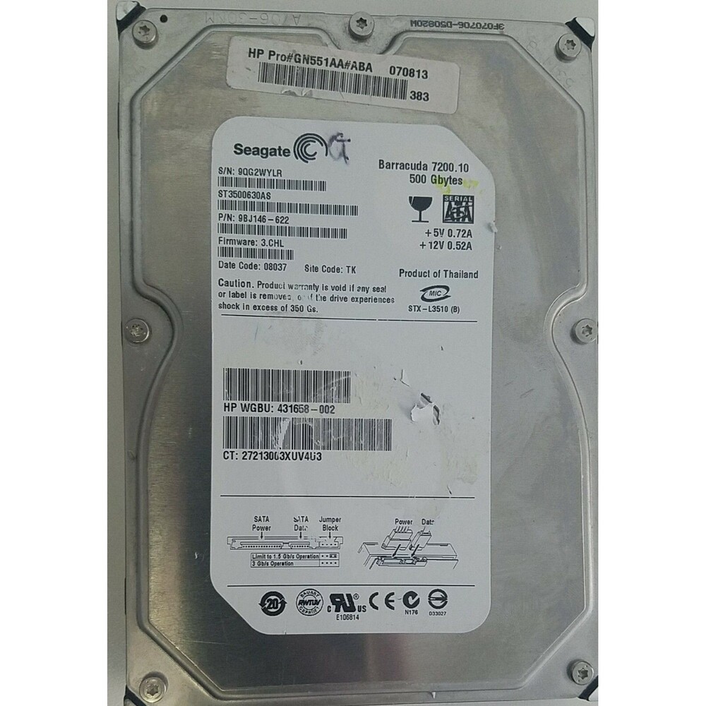 Seagate Barracuda 7200.10 500GB Internal 3.5" (ST3500630A) HDD HP PN#GN551AA#ABA